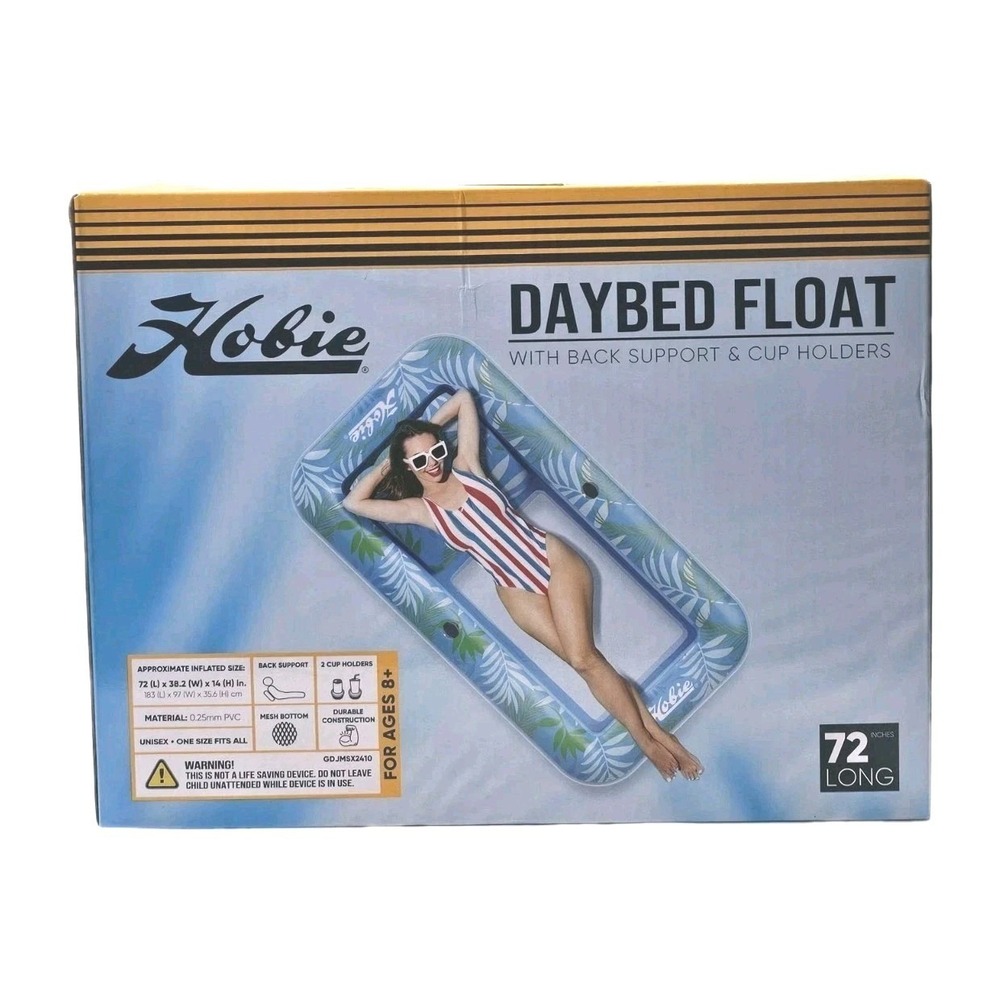 Hobie Inflatable Daybed Float Back Support Cup Holders Durable Mesh 72" Long
